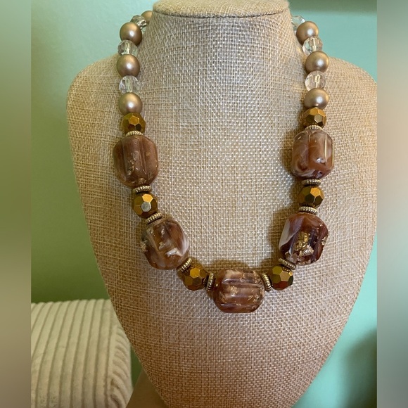 Stunning Bijoux Terner gold bead necklace with copper and gold flecked beads - Picture 1 of 7